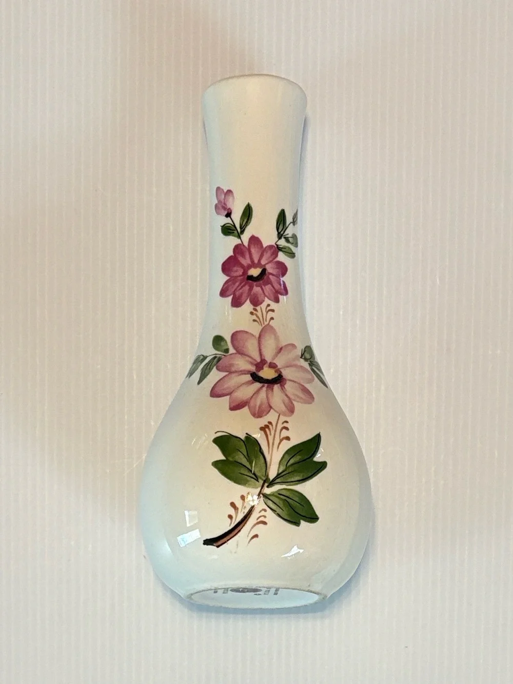 Vintage FTDA 1979 Sado Portugal - Pink Purple Flowers White Floral Vase